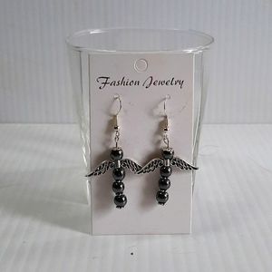 Hand Crafted Earrings Pierced Angel Hematite